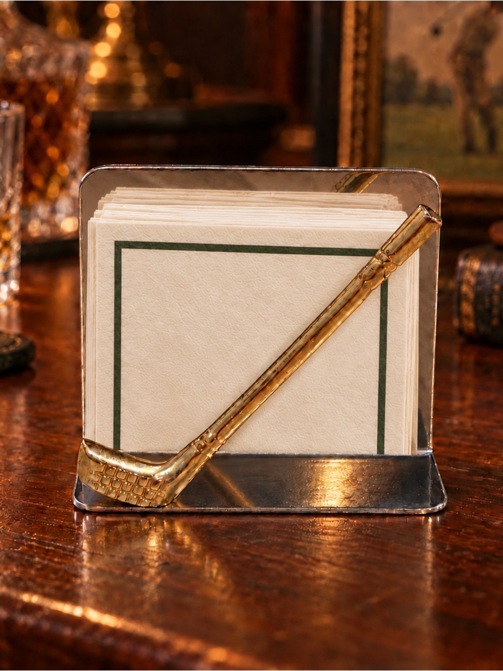 Vintage Brass Golf Club Cocktail Napkin Letter Holder Desk Organizer Taiwan
